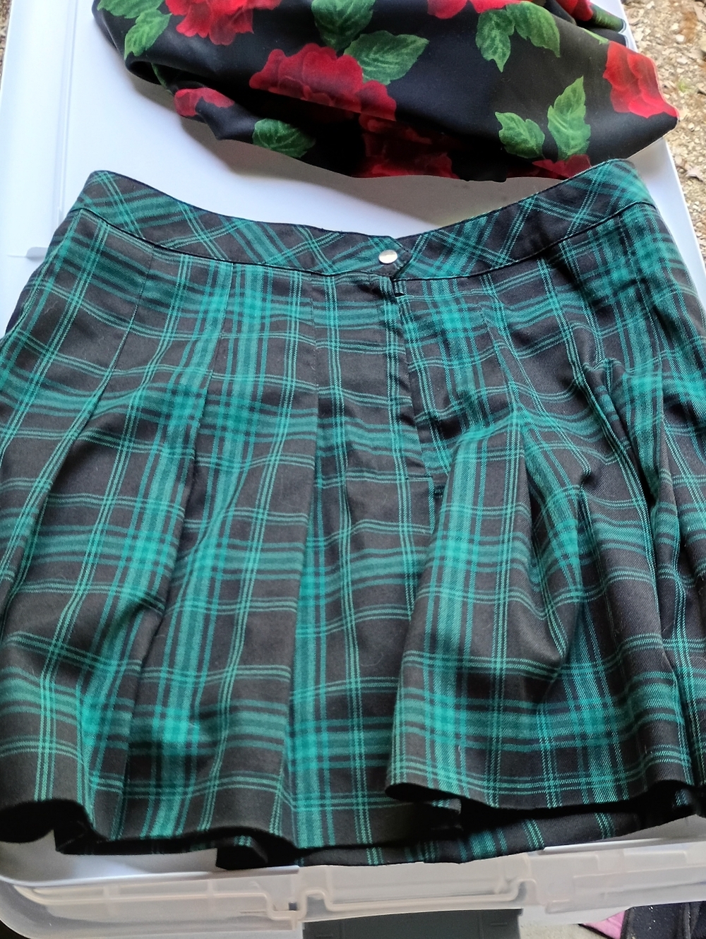 Source Unknown Green and Black Plaid Pleated Skirt